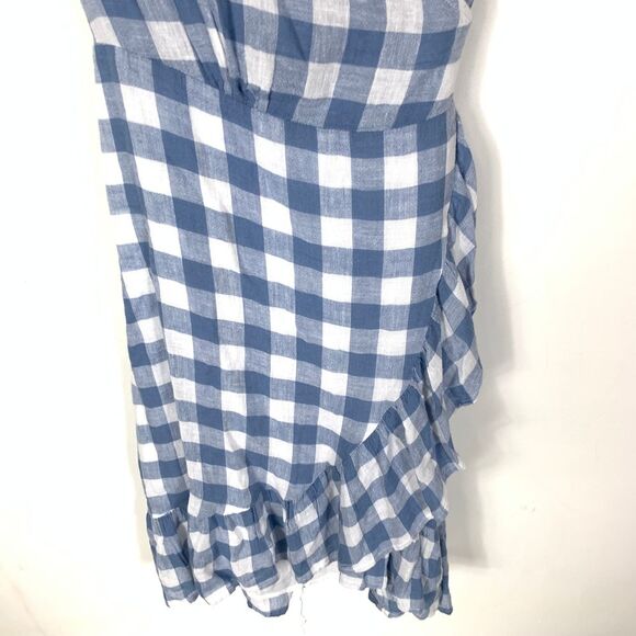 Rails XS Brigitte Wrap Mini Dress Blue Buffalo Plaid Check Short Sleeves Ruffle - Picture 10 of 10
